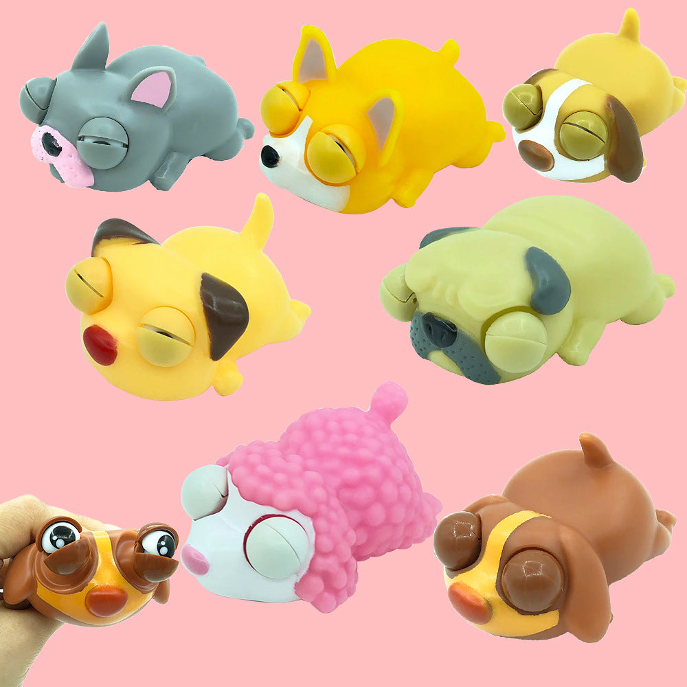 Cute Pet Squishy Sleepy Dog With Bulging Eyes Stress-Relief Squeeze Toy For Release And Fun